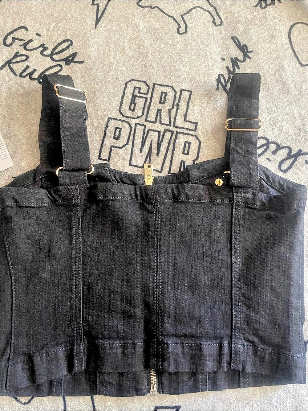 GUESS Bustier w/ Flap Pockets Black Cropped Top Small